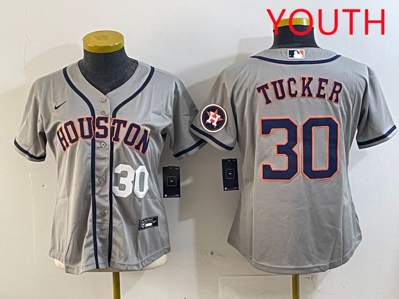 Youth Houston Astros 30 Tucker Grey Game 2025 Nike MLB Jersey style 2